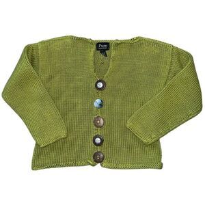 PURE HANDKNIT Green Knit Button Up Cardigan Size S\M